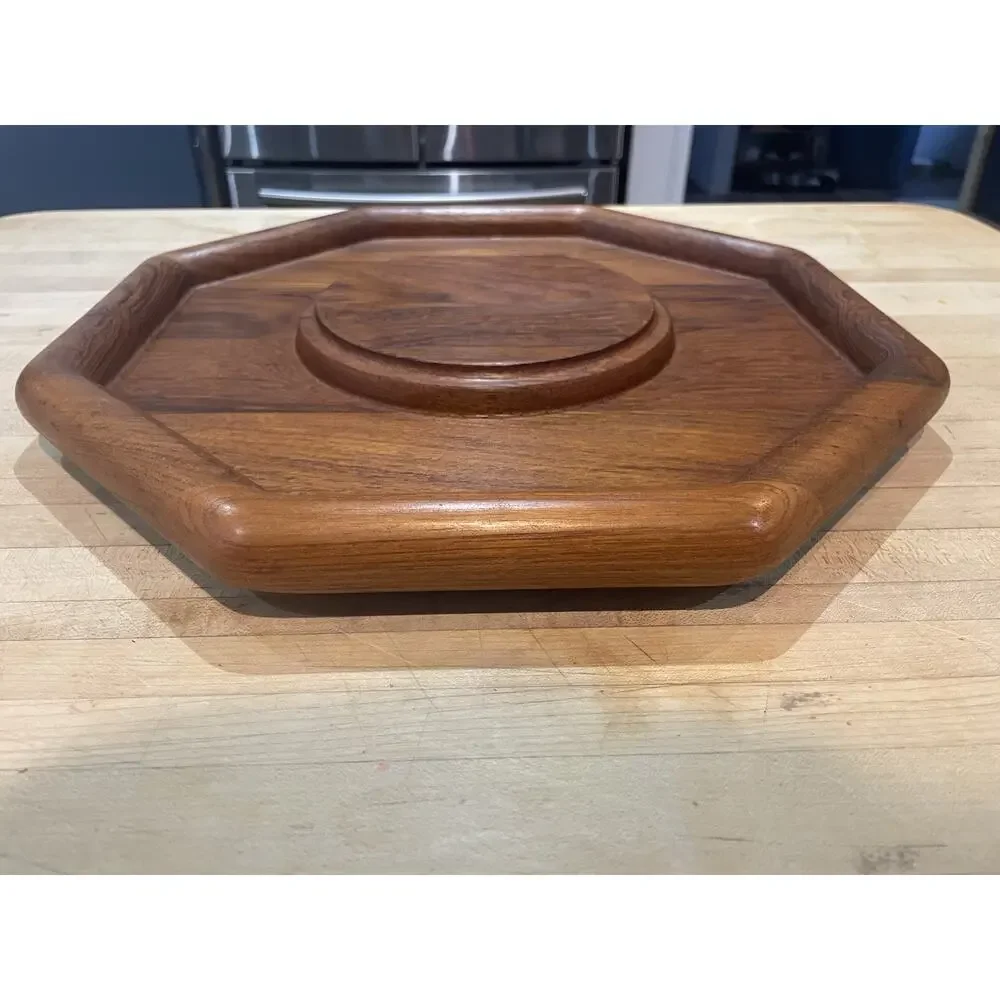 Vtg Goodwood 14” Teak Wood Cheeseball Board Tray Charcuterie Appetizers Octagon